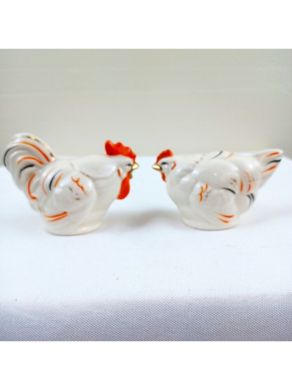 Vintage Red Letter Japan Hen Rooster Salt & Pepper Shakers White Porcelain Set